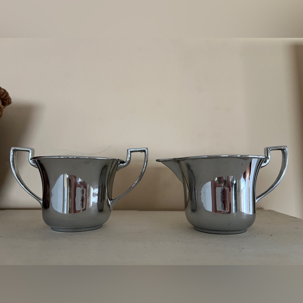 Farberware Silver Tone Creamer and Sugar Bowl Set